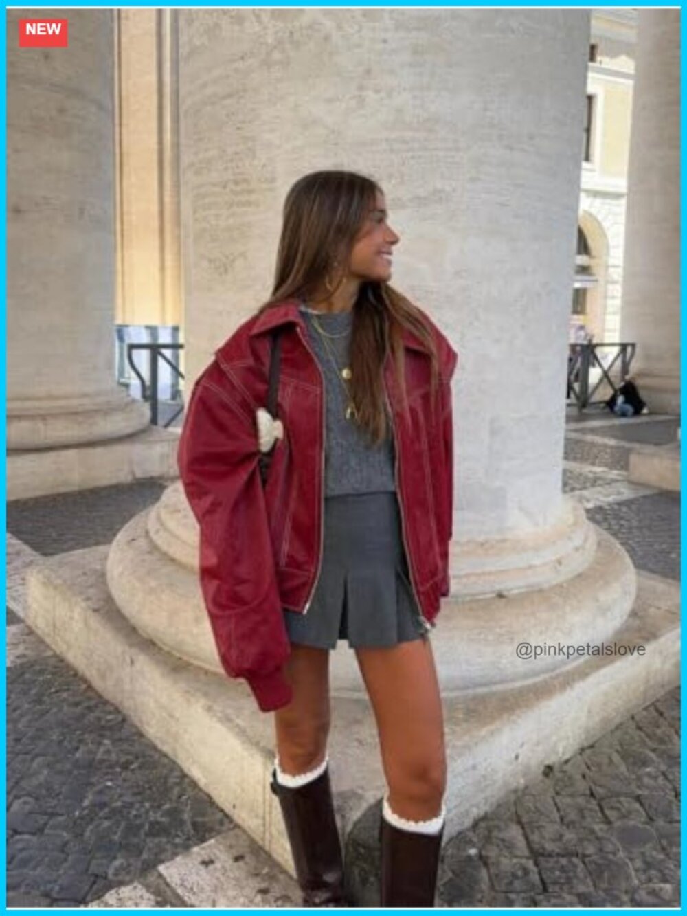 Faux Leather Jacket Women Zip Up Motorcycle Biker Coat Oversized Streetwear Y2k - Picture 5 of 6